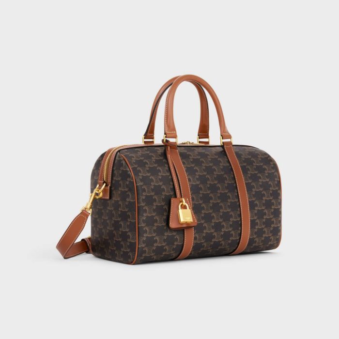 Celine Tan Boston In Triomphe Canvas And Calfskin Women Cross-Body Bags