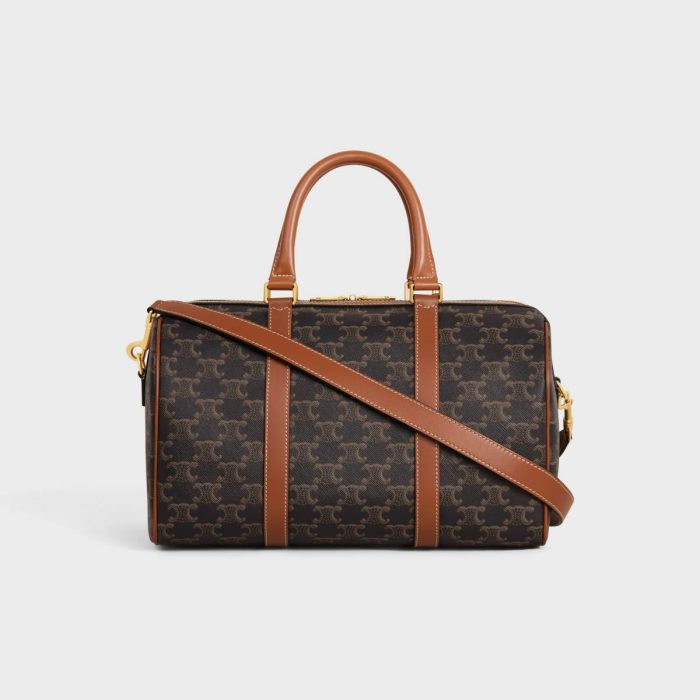 Celine Tan Boston In Triomphe Canvas And Calfskin Women Cross-Body Bags