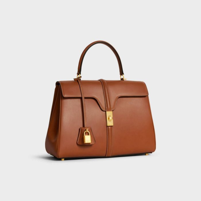 Celine Tan Classique 16 Bag In Natural Calfskin Women Top-Handle Bags