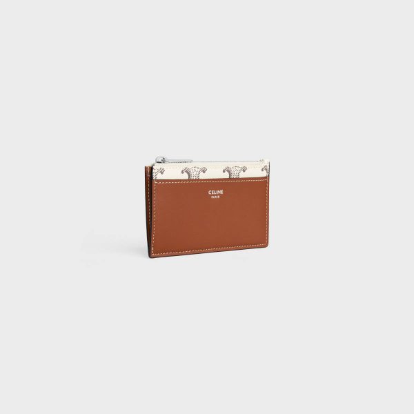 Celine Tan / Ecru Coin And Card Holders Men Zipped Card Holder In Triomphe Canvas And Lambskin