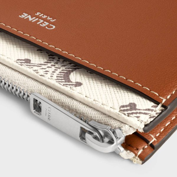 Celine Tan / Ecru Coin And Card Holders Men Zipped Card Holder In Triomphe Canvas And Lambskin