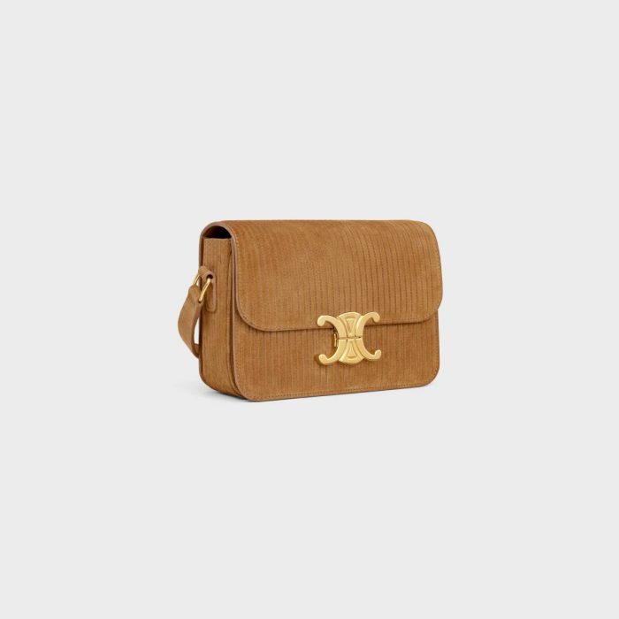 Celine Tobacco Teen Triomphe Bag In Striped Suede Calfskin Women Cross-Body Bags