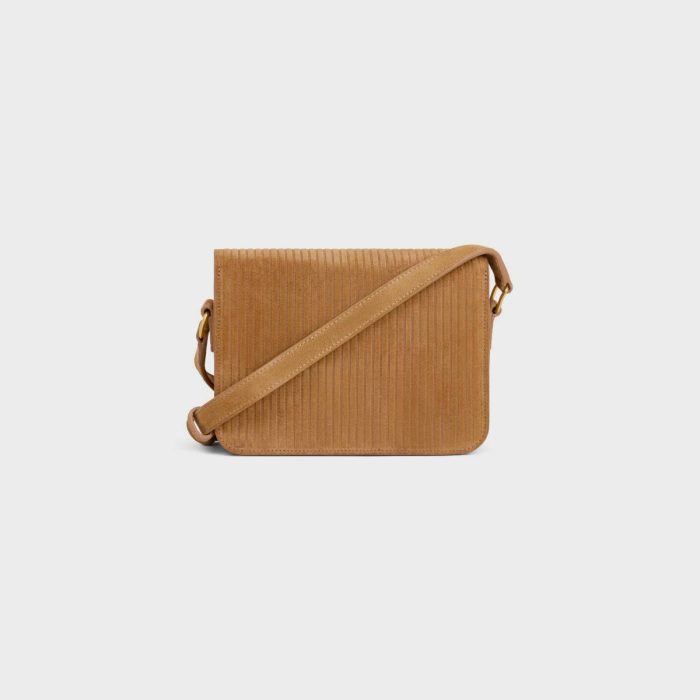 Celine Tobacco Teen Triomphe Bag In Striped Suede Calfskin Women Cross-Body Bags
