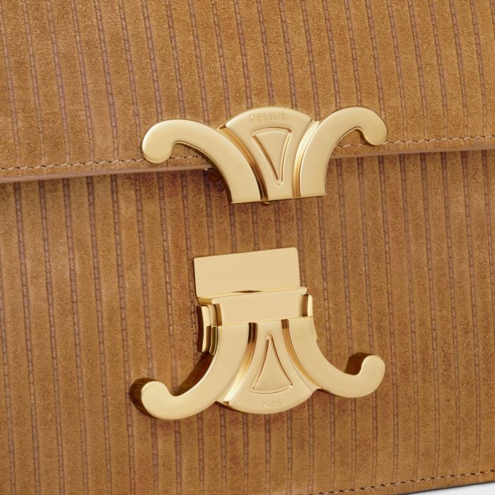 Celine Tobacco Teen Triomphe Bag In Striped Suede Calfskin Women Cross-Body Bags