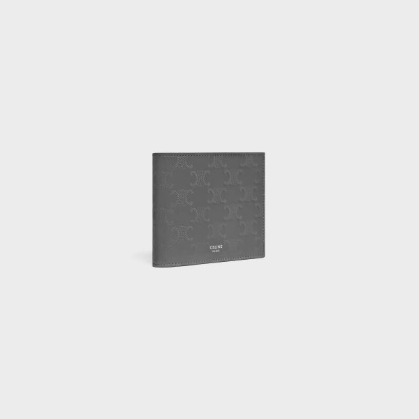 Celine Wallets Bi-Fold Wallet With Coin Compartment In Calfskin With Triomphe Embossed Men Anthracite