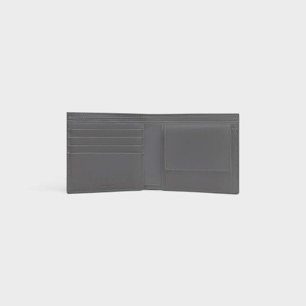 Celine Wallets Bi-Fold Wallet With Coin Compartment In Calfskin With Triomphe Embossed Men Anthracite