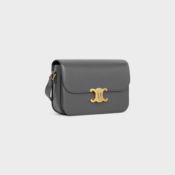 Celine Women Anthracite Classique Triomphe Bag In Shiny Calfskin Cross-Body Bags
