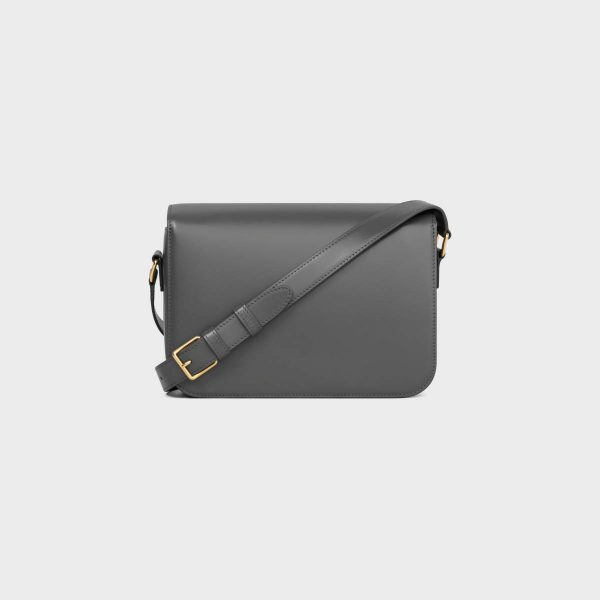 Celine Women Anthracite Classique Triomphe Bag In Shiny Calfskin Cross-Body Bags