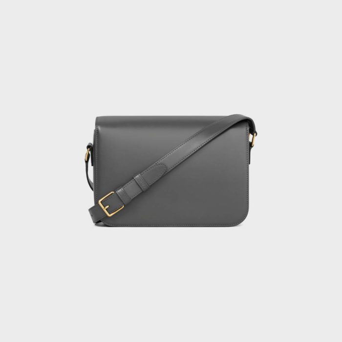 Celine Women Anthracite Classique Triomphe Bag In Shiny Calfskin Cross-Body Bags