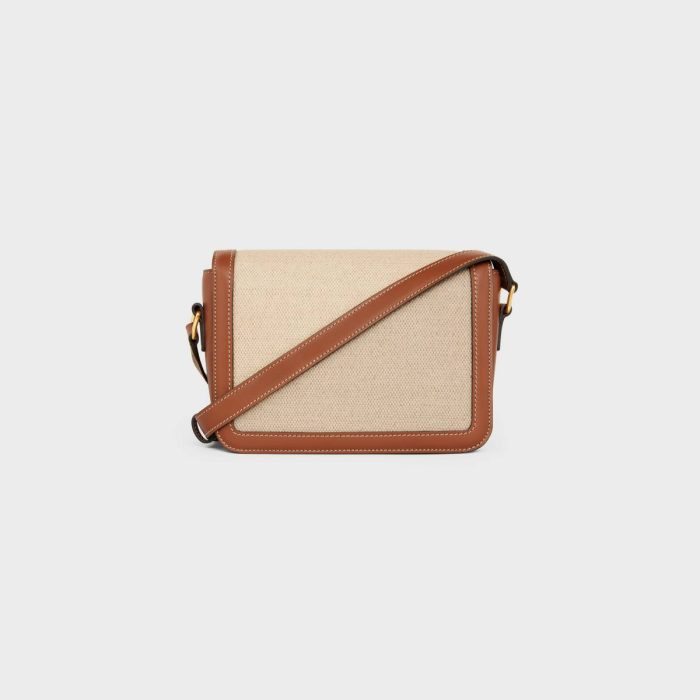 Celine Women Cross-Body Bags Teen Triomphe Bag In Textile And Calfskin Natural / Tan