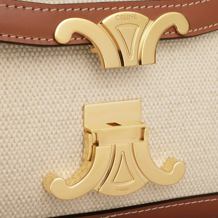 Celine Women Cross-Body Bags Teen Triomphe Bag In Textile And Calfskin Natural / Tan