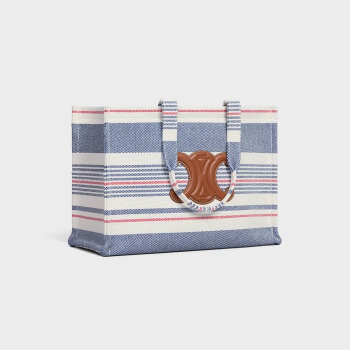 Celine Women Multicolor Large Cabas Thais In Striped Textile And Calfskin Hobo And Tote Bags