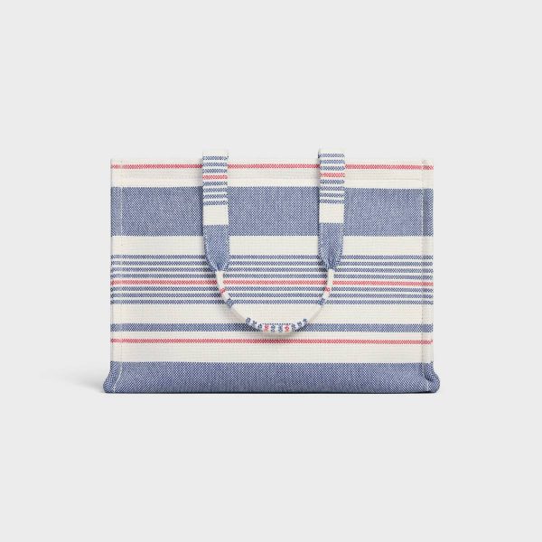 Celine Women Multicolor Large Cabas Thais In Striped Textile And Calfskin Hobo And Tote Bags
