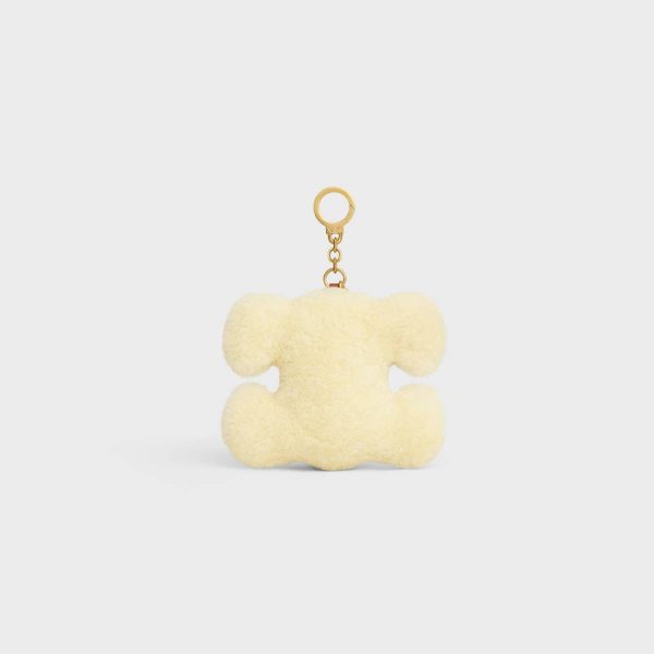 Celine Women Straps And Accessories Natural / Tan Triomphe Pom-Pom Keyring With Heart In Shearling And Acetate With Gold Finishing