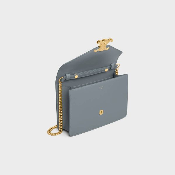 Celine Women Wallet On Chain Margo In Shiny Calfskin Margo Blue Grey
