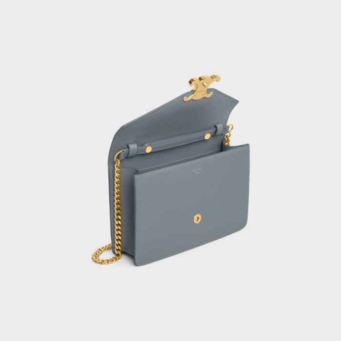 Celine Women Wallet On Chain Margo In Shiny Calfskin Margo Blue Grey