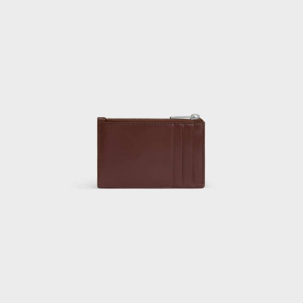Chestnut Coin And Card Holders Men Zipped Card Holder In Satinated Calfskin With Triomphe Embossed Celine