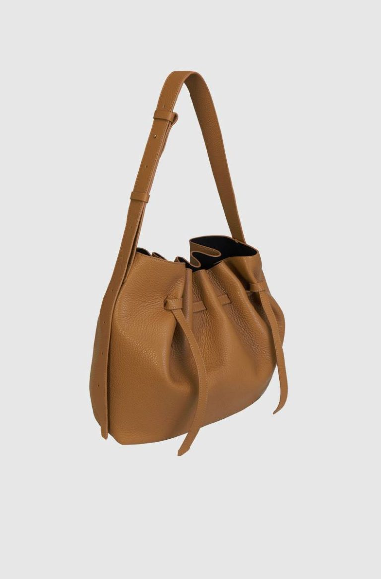 Cinnamon Yuzefi Tote Bags Women Scallop Large Bucket - Cinnamon Pebble Grained Leather