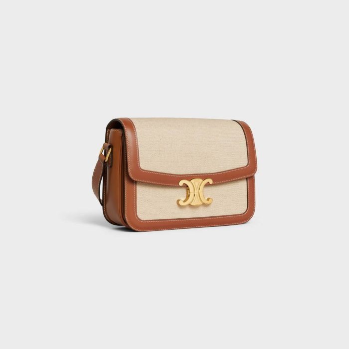 Classique Triomphe Bag In Textile And Calfskin Celine Cross-Body Bags Women Natural / Tan