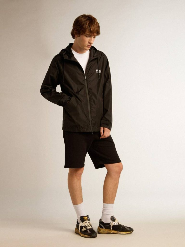 Coats & Jackets Golden Goose Men's Windcheater With Contrasting White Logo And Star Black Men