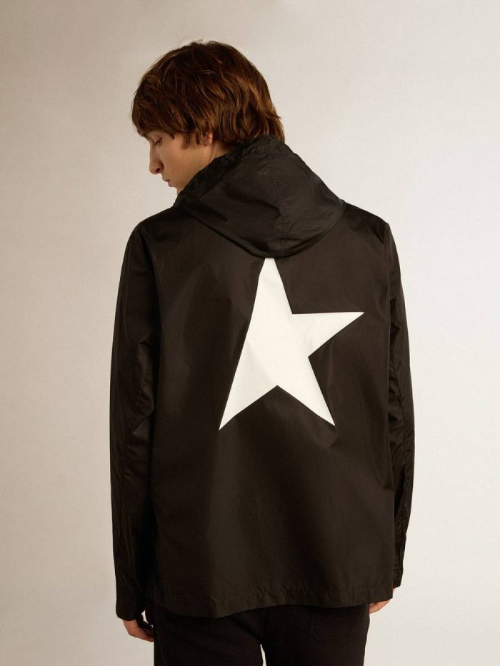Coats & Jackets Golden Goose Men's Windcheater With Contrasting White Logo And Star Black Men