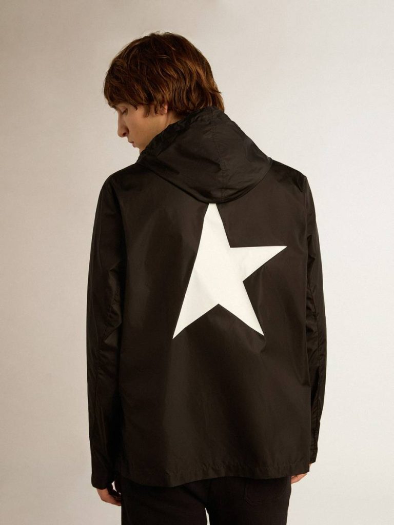 Coats & Jackets Golden Goose Men's Windcheater With Contrasting White Logo And Star Black Men