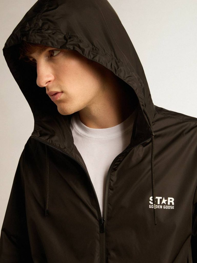 Coats & Jackets Golden Goose Men's Windcheater With Contrasting White Logo And Star Black Men