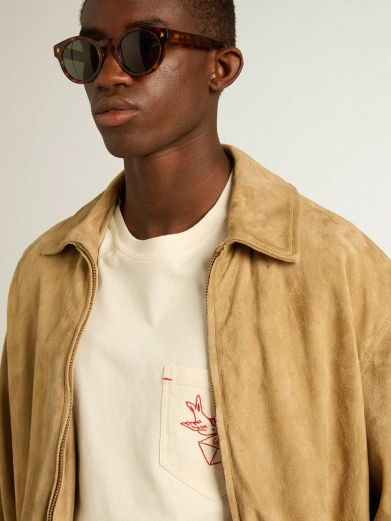 Coats & Jackets Men Beige-Colored Leather Jacket With Zip Fastening Beige Golden Goose