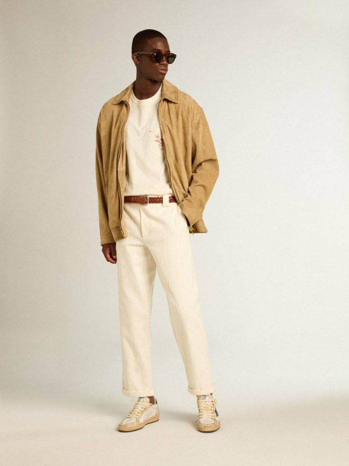 Coats & Jackets Men Beige-Colored Leather Jacket With Zip Fastening Beige Golden Goose