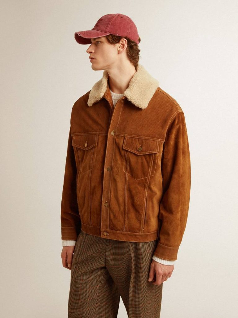 Coats & Jackets Men Tobacco Golden Goose Men's Jacket In Tobacco-Colored Split Leather With A Shearling Collar