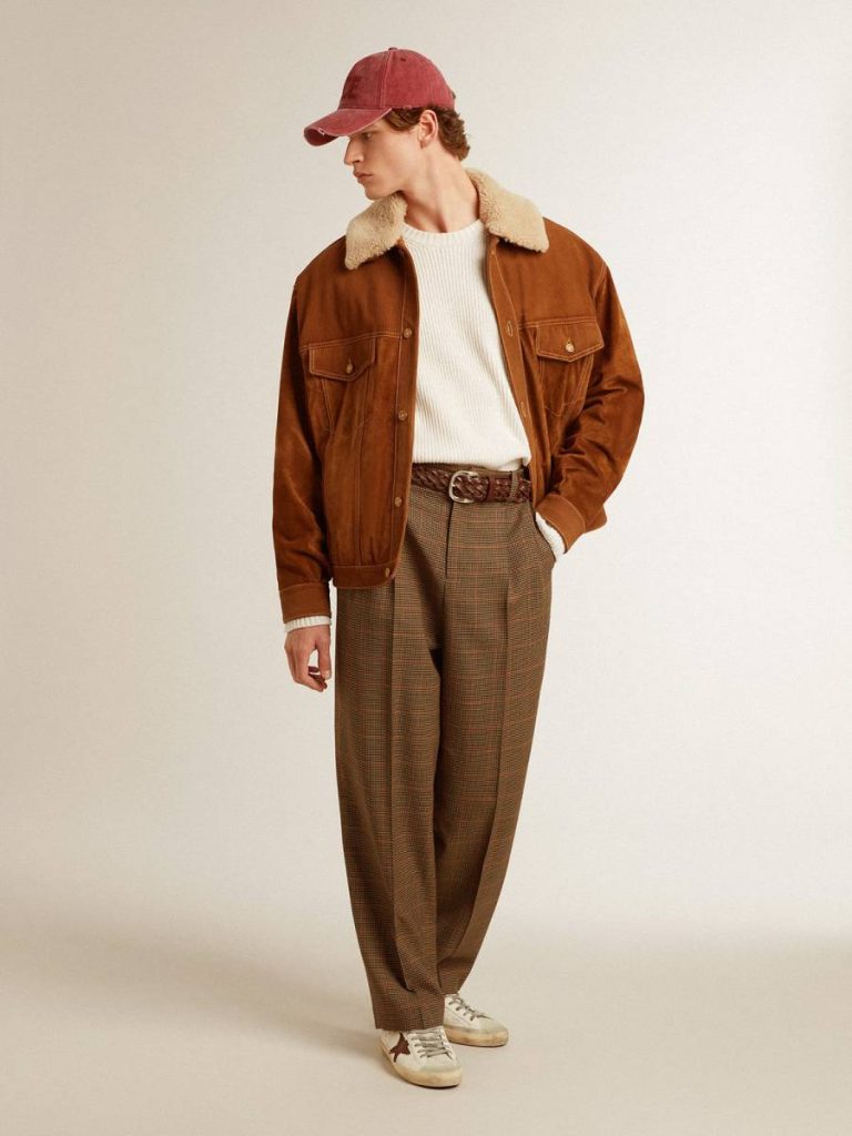 Coats & Jackets Men Tobacco Golden Goose Men's Jacket In Tobacco-Colored Split Leather With A Shearling Collar