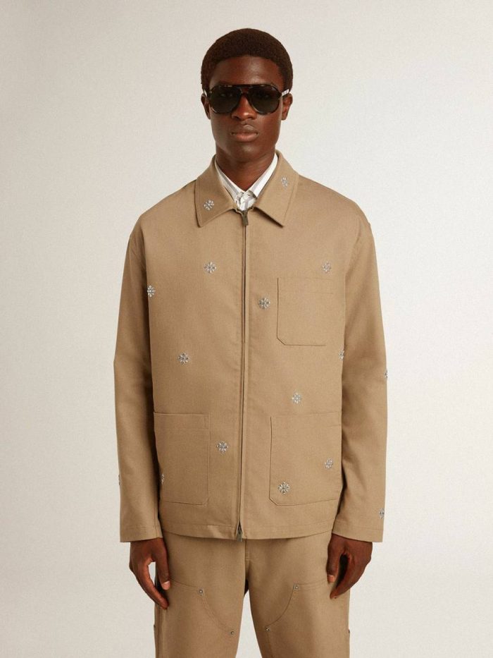 Coats & Jackets Men's Beige Jacket With Floral Embroidery And Full Zip Golden Goose Beige Men
