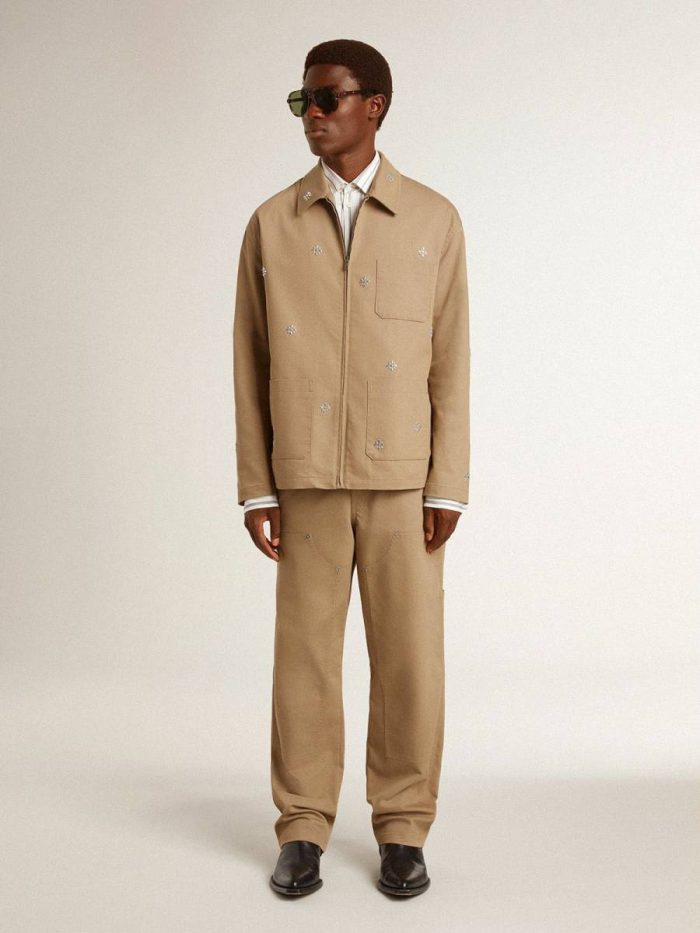 Coats & Jackets Men's Beige Jacket With Floral Embroidery And Full Zip Golden Goose Beige Men