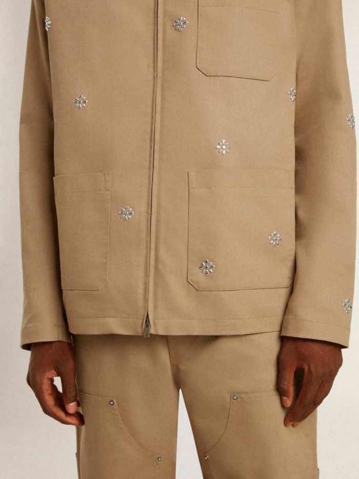Coats & Jackets Men's Beige Jacket With Floral Embroidery And Full Zip Golden Goose Beige Men