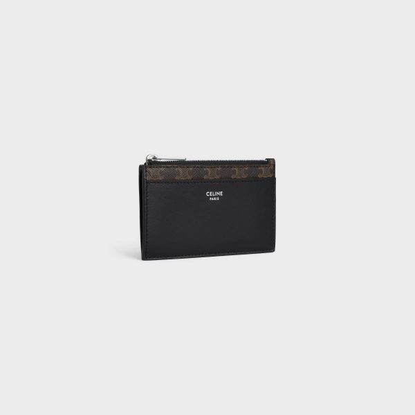 Coin And Card Holders Black Men Celine Zipped Card Holder In Triomphe Canvas And Lambskin
