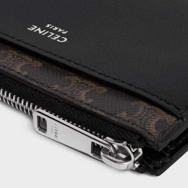 Coin And Card Holders Black Men Celine Zipped Card Holder In Triomphe Canvas And Lambskin