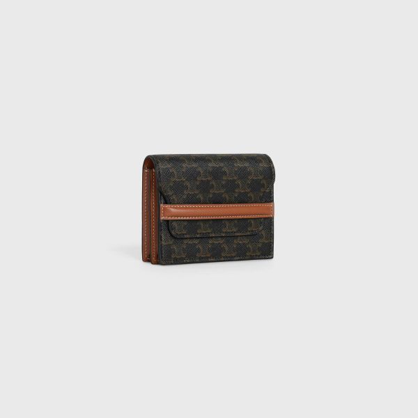 Coin And Card Holders Business Card Holder In Triomphe Canvas And Lambskin Tan Men Celine