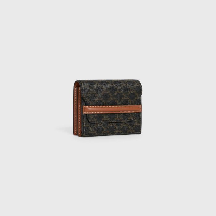 Coin And Card Holders Business Card Holder In Triomphe Canvas And Lambskin Tan Men Celine