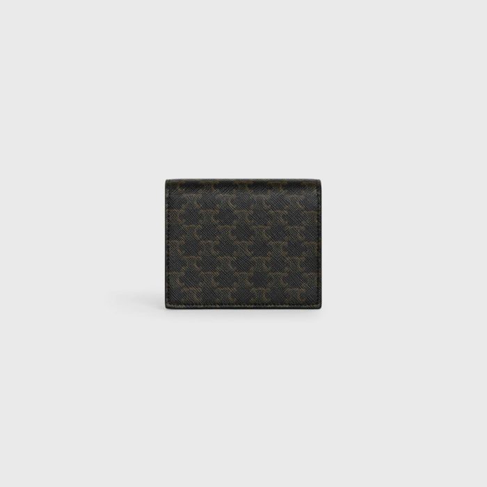 Coin And Card Holders Business Card Holder In Triomphe Canvas And Lambskin Tan Men Celine