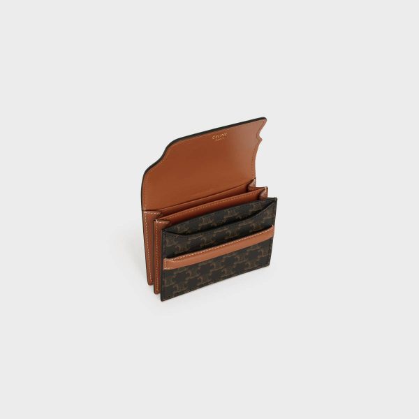 Coin And Card Holders Business Card Holder In Triomphe Canvas And Lambskin Tan Men Celine