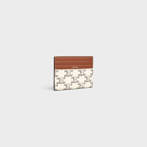 Coin And Card Holders Celine Tan / Ecru Men Large Card Holder In Triomphe Canvas And Calfskin
