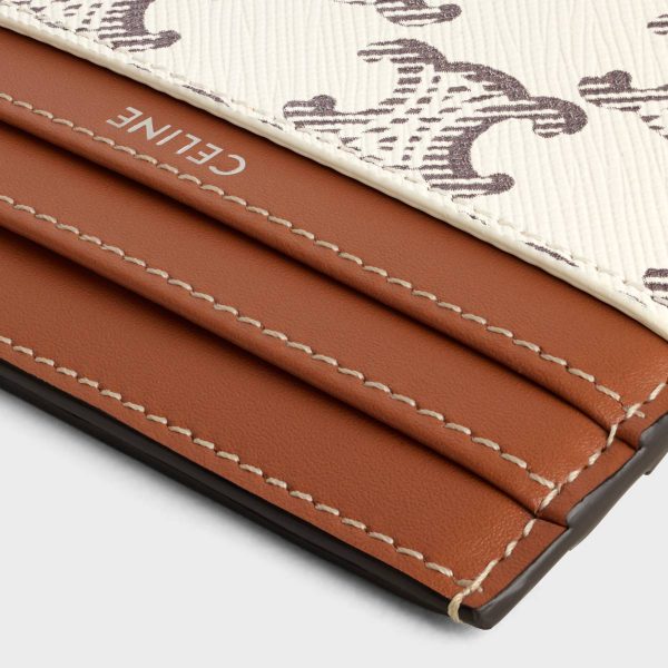 Coin And Card Holders Celine Tan / Ecru Men Large Card Holder In Triomphe Canvas And Calfskin