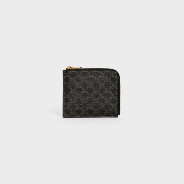 Coin And Card Holders Men Tan Zipped Purse With Removable Card Holder In Triomphe Canvas And Lambskin Celine