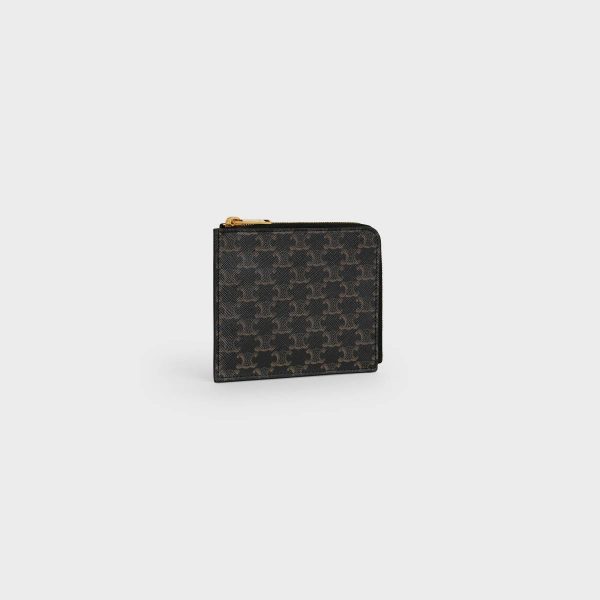 Coin And Card Holders Men Tan Zipped Purse With Removable Card Holder In Triomphe Canvas And Lambskin Celine