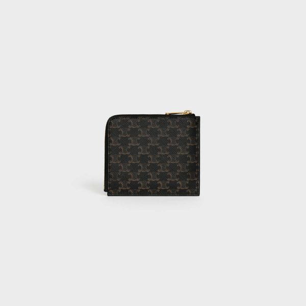 Coin And Card Holders Men Tan Zipped Purse With Removable Card Holder In Triomphe Canvas And Lambskin Celine
