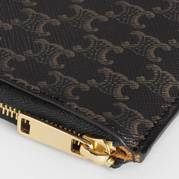 Coin And Card Holders Men Tan Zipped Purse With Removable Card Holder In Triomphe Canvas And Lambskin Celine