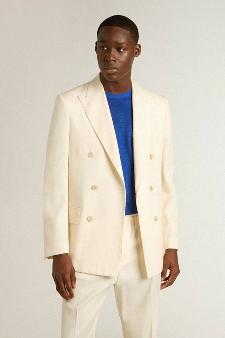 Cream Blazers Men’s Cream-Colored Double-Breasted Blazer Men Golden Goose