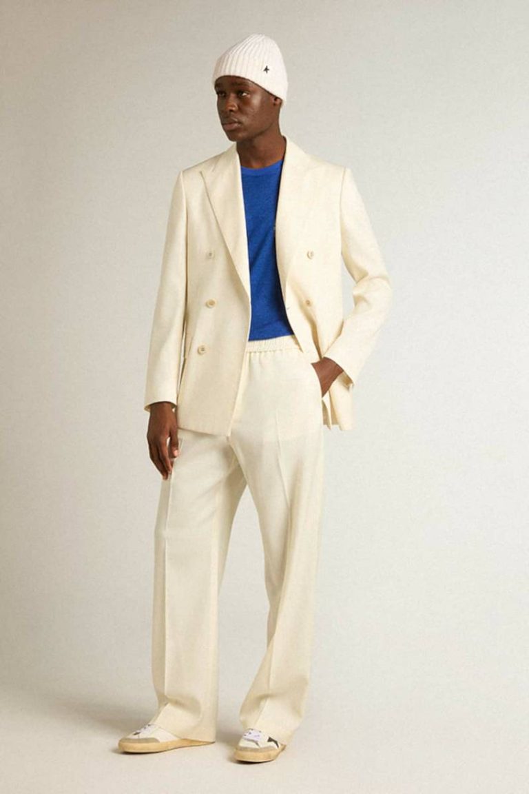 Cream Blazers Men’s Cream-Colored Double-Breasted Blazer Men Golden Goose