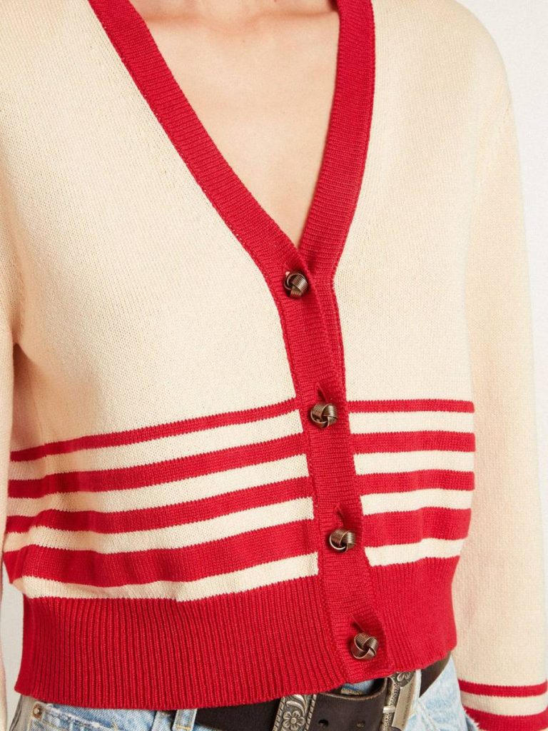 Cream Women Golden Goose Women's Cardigan In Cream With Red Stripes Knitwear