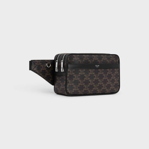 Cross-Body Bags Black Men Celine Belt Bag In Triomphe Canvas And Calfskin